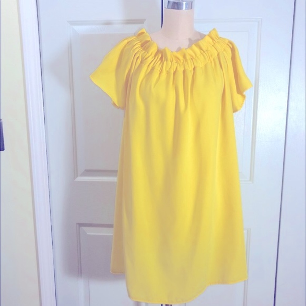 Pleione Ruffled Off Shoulder Dress Yellow Sz XL - Picture 7 of 8